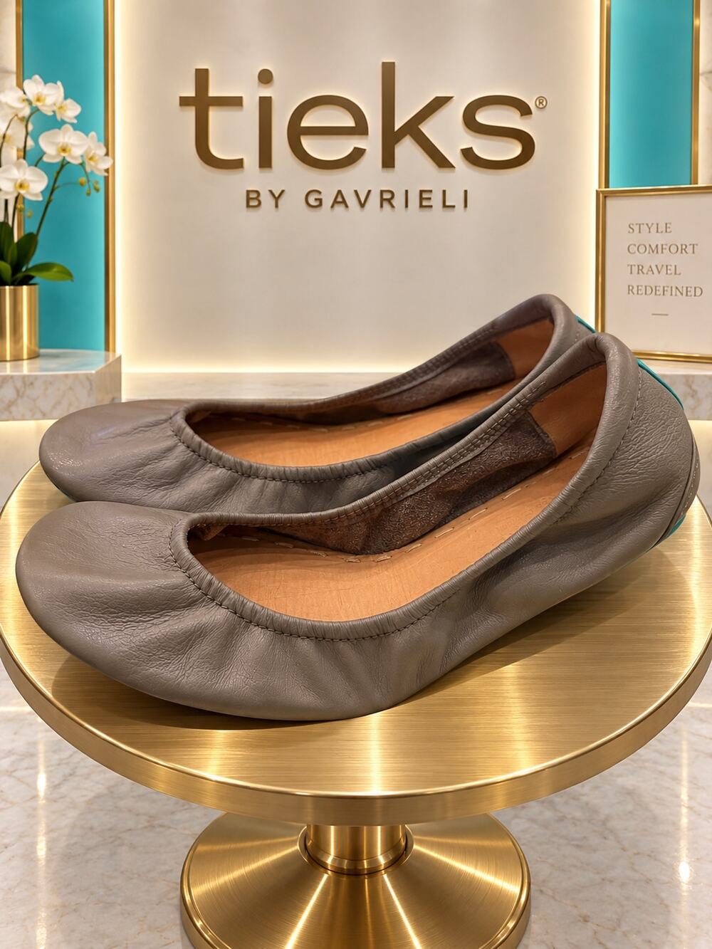 Tieks by Gavrieli Grey Leather Ballet Flats Foldable Shoes Size 7